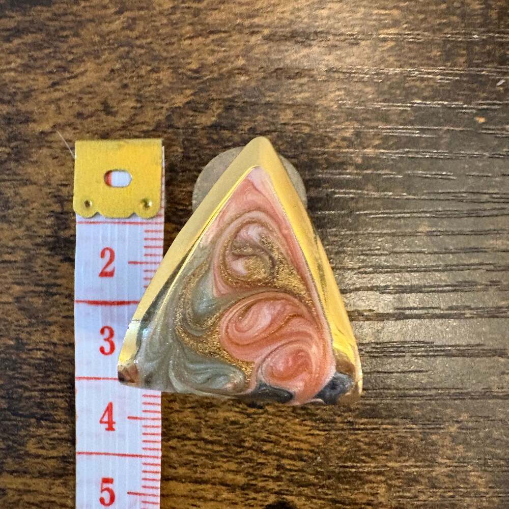 Vintage Marbled Enamel Triangle Stud Earrings Geometric Statement - Picture 6 of 6